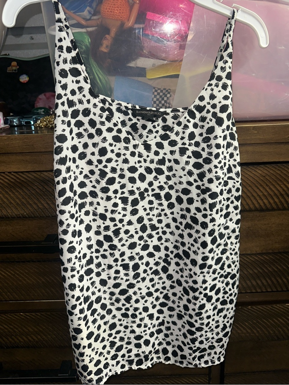 Banana Republic Black and White Spotted Satin Camisole Top